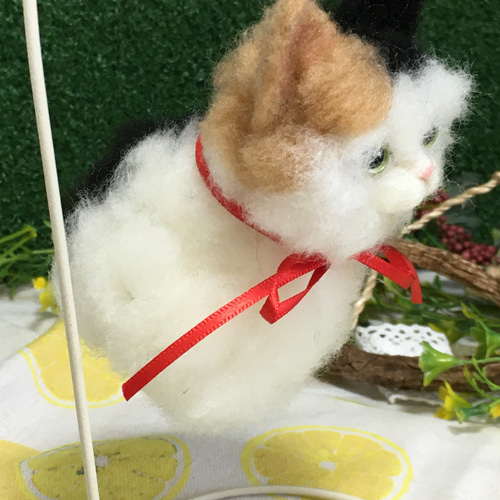 キーホルダー ◇ねこポン◇ 三毛猫 羊毛フェルト 猫 羊毛フェルト