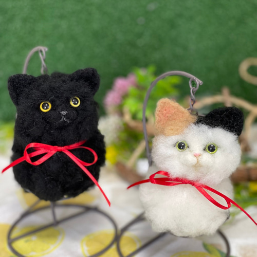 キーホルダー ◇ねこポン◇ 三毛猫 羊毛フェルト 猫 羊毛フェルト