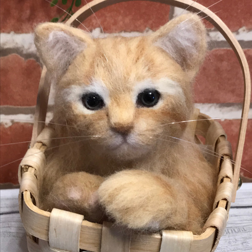 羊毛フェルト 茶トラ猫ネコねこブサイクぶさかわ手作り送料無料
