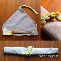 完売：【セット】拭き漆の箸＋箸袋(スミレ×ドット) / [SET] Chopsticks&Bag(Violet×Dot) 6枚目の画像