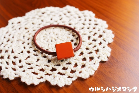 ★再販★漆のヘアゴム【橙】(四角･小) / Square URUSHI Hair Elastic(S-Orange) 1枚目の画像