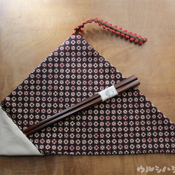 [Set]漆筷子+筷子袋（白色+和服小花）/ [Set]筷子和提包（和服，花朵） 第1張的照片