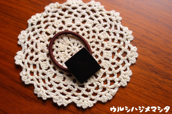 ★再販★漆のヘアゴム【黒】(四角･大) / Square URUSHI Hair Elastic(L-Black) 1枚目の画像