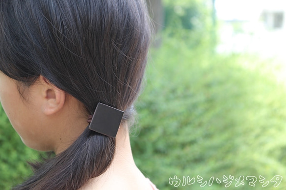 ★再販★漆のヘアゴム【黒】(四角･大) / Square URUSHI Hair Elastic(L-Black) 4枚目の画像