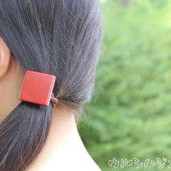 ★再販★漆のヘアゴム【朱】(四角･大)/Square URUSHI Hair Elastic(L-Vermilion) 4枚目の画像