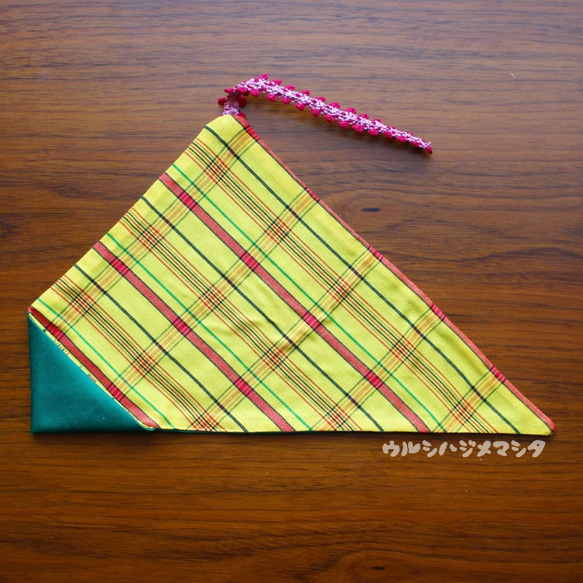 雙面筷子袋（綠色×和服/黃色條紋）/可逆筷子袋（綠色×和服） 第1張的照片