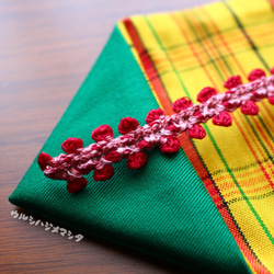 雙面筷子袋（綠色×和服/黃色條紋）/可逆筷子袋（綠色×和服） 第2張的照片