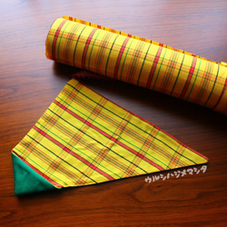 雙面筷子袋（綠色×和服/黃色條紋）/可逆筷子袋（綠色×和服） 第5張的照片