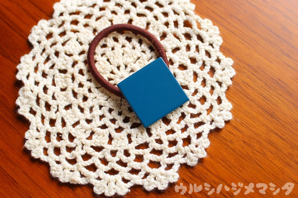 ★再販★漆のヘアゴム【青】(四角･大) / Square URUSHI Hair Elastic(L-Blue) 1枚目の画像