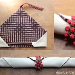 完売：リバーシブル箸袋(白×着物小花)/ REVERSIBLE CHOPSTICKS BAG(Kimono) 2枚目の画像