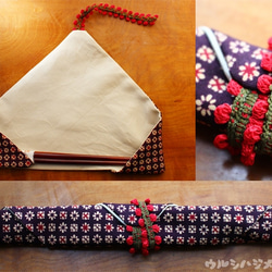 完売：リバーシブル箸袋(白×着物小花)/ REVERSIBLE CHOPSTICKS BAG(Kimono) 3枚目の画像