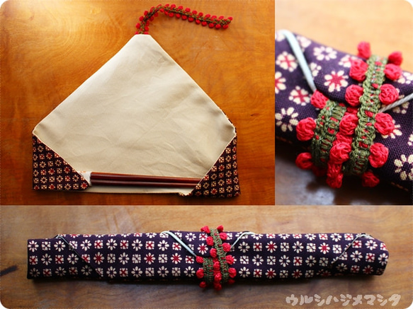 完売：リバーシブル箸袋(白×着物小花)/ REVERSIBLE CHOPSTICKS BAG(Kimono) 3枚目の画像