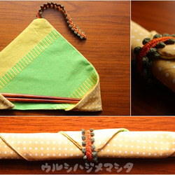 リバーシブル箸袋(黄縞×黄水玉)/REVERSIBLE CHOPSTICKS BAG(Yellow*Yellow) 3枚目の画像