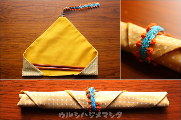 完売：リバーシブル箸袋(黄×黄水玉)/REVERSIBLE CHOPSTICKS BAG(Yellow*Dot) 3枚目の画像