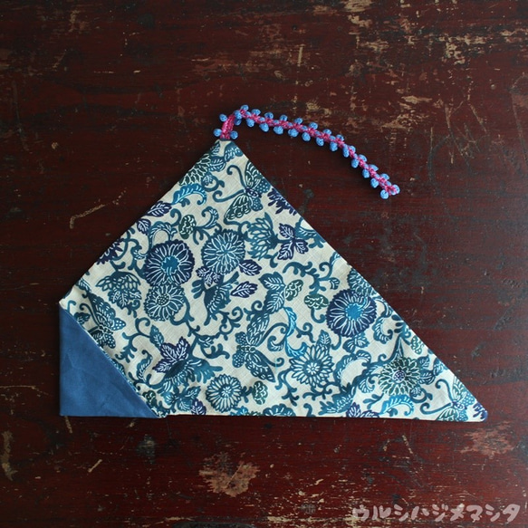 リバーシブル箸袋(水色×紅型風)/REVERSIBLE CHOPSTICKS BAG(SkyBlue×Flower) 1枚目の画像