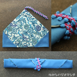 リバーシブル箸袋(水色×紅型風)/REVERSIBLE CHOPSTICKS BAG(SkyBlue×Flower) 2枚目の画像