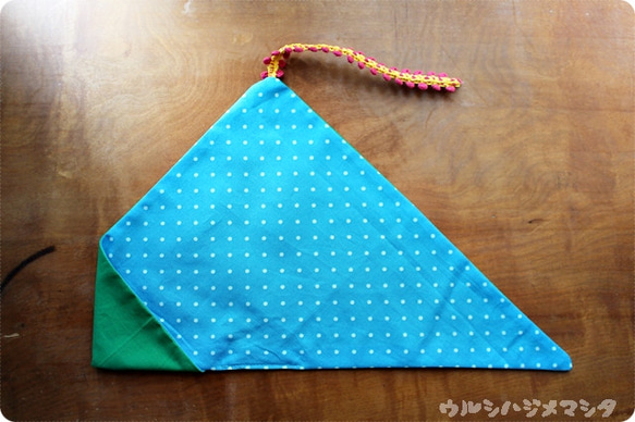 ★再次上架★可逆筷子袋（綠色×藍點）/可反轉筷子袋（綠色×藍色） 第1張的照片
