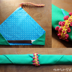 ★再次上架★可逆筷子袋（綠色×藍點）/可反轉筷子袋（綠色×藍色） 第2張的照片