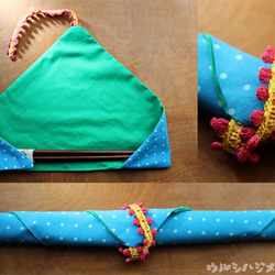 ★再販★リバーシブル箸袋(緑×青水玉)/REVERSIBLE CHOPSTICKS BAG(Green×BlueDot) 3枚目の画像