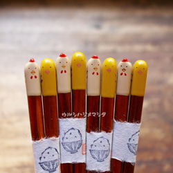 拭き漆の箸(にわとり＆ひよこ)【18cm･子供用】／URUSHI CHOPSTICKS(CHICKEN＆CHICK) 3枚目の画像