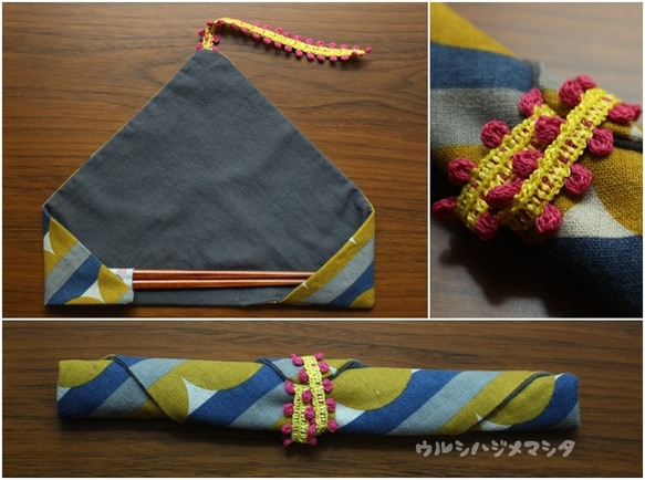 リバーシブル箸袋(灰×ハーフムーン)/REVERSIBLE CHOPSTICKS BAG(Gray×Half-moon) 3枚目の画像