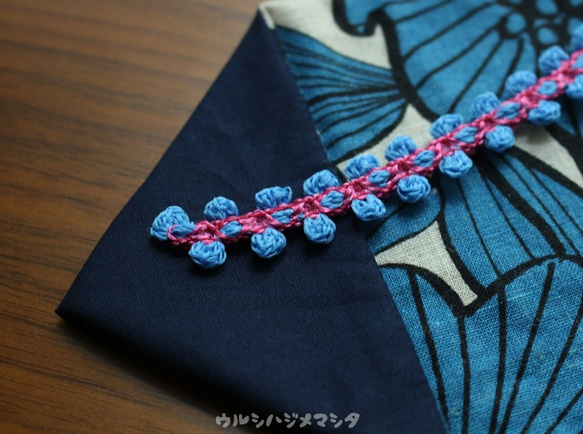 ★Re★可逆袋（紺×花）/可逆筷子袋（深藍色×花） 第2張的照片