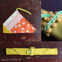 再次上架★可逆筷子袋（黃色x日本圖案）/可反轉筷子袋（黃色x日文） 第3張的照片
