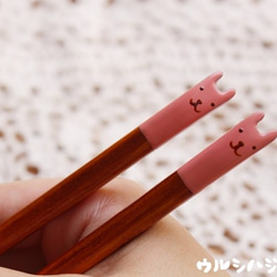 ◆23cm◆【セット販売】拭き漆の箸＋箸置き(うさぎ)／[SetSale]Chopsticks+Rest(RABBIT) 3枚目の画像