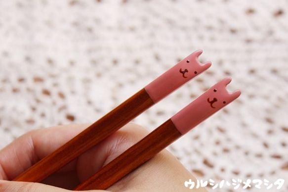 ◆23cm◆【セット販売】拭き漆の箸＋箸置き(うさぎ)／[SetSale]Chopsticks+Rest(RABBIT) 3枚目の画像