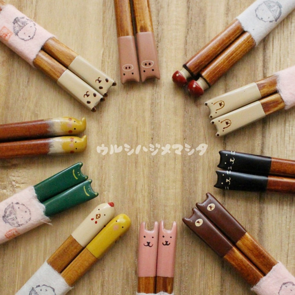 ◆23cm◆【セット販売】拭き漆の箸＋箸置き(うさぎ)／[SetSale]Chopsticks+Rest(RABBIT) 5枚目の画像