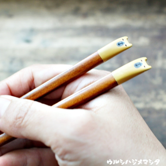 2018限定◆18cm◆【セット販売】拭き漆の箸＋箸置き(カピバラ)／[Set Sale]Chopsticks+Rest 3枚目の画像