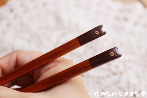 ◆23cm◆【セット販売】拭き漆の箸＋箸置き(くま)／[Set Sale]Chopsticks+Rest(BEAR) 3枚目の画像