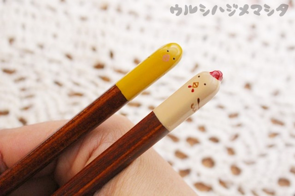 ◆23cm◆【セット販売】拭き漆の箸＋箸置き(にわとり)／[Set Sale]Chopsticks+Rest 3枚目の画像