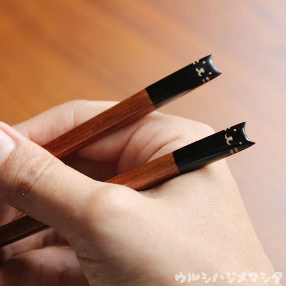 ◆18cm◆[套售]擦漆筷子+筷架（黑貓）/ [套售]筷子+休息架（貓） 第3張的照片