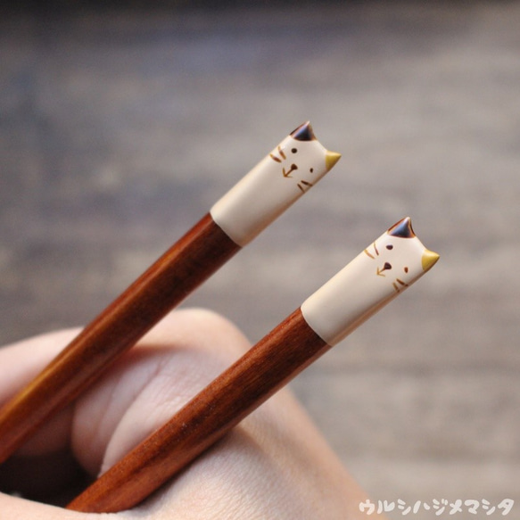 拭き漆の箸(三毛猫)【23cm･大人用】／URUSHI CHOPSTICKS(CALICO CAT) 1枚目の画像