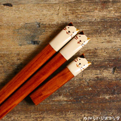 ◆23cm◆【セット販売】拭き漆の箸＋箸置き(三毛猫)／[Set Sale]Chopsticks+Rest(CAT) 1枚目の画像