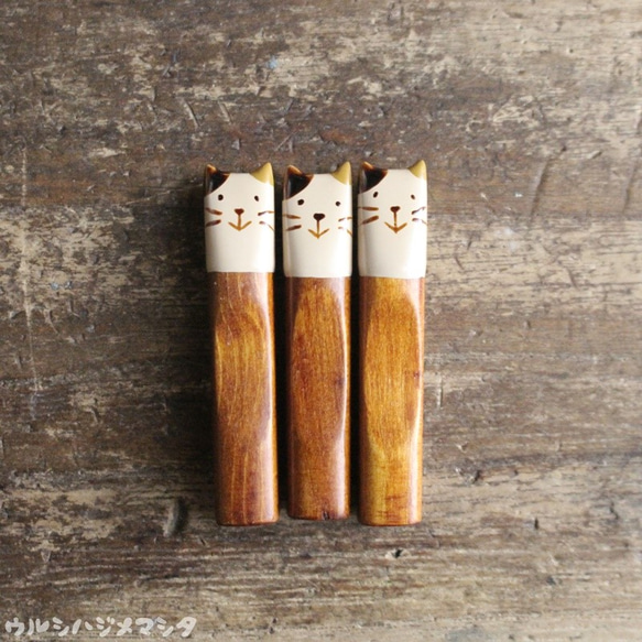 擦漆筷架（印花布貓）/ URUSHI CHOPSTICK REST（印花布貓） 第3張的照片
