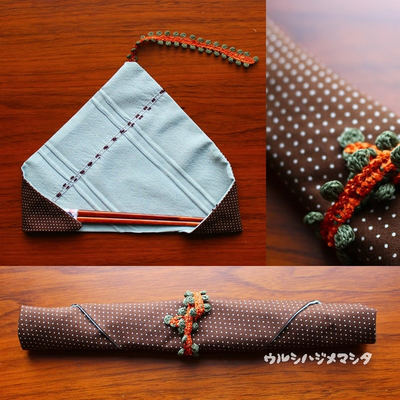 雙面筷袋 (Mint x Brown dot) / REVERSIBLE CHOPSTICKS BAG (Mint x Brow 第4張的照片