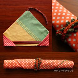 完売：リバーシブル箸袋(黄縞×橙四角)/REVERSIBLE CHOPSTICKS BAG(Yellow×Orange) 2枚目の画像