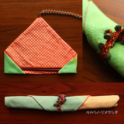 完売：リバーシブル箸袋(黄縞×橙四角)/REVERSIBLE CHOPSTICKS BAG(Yellow×Orange) 3枚目の画像