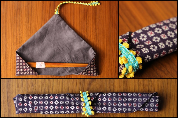 可逆筷子袋（茶×和服小花）/可逆筷子袋（和服） 第3張的照片