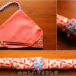[翻譯40％折扣]雙面筷子袋（桃子x和服/桃子）/可逆筷子袋 第3張的照片