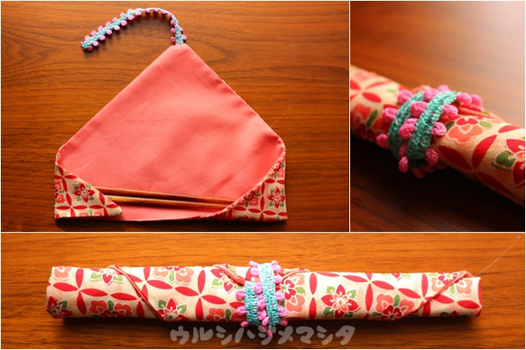 [翻譯40％折扣]雙面筷子袋（桃子x和服/桃子）/可逆筷子袋 第3張的照片