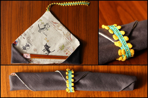 ★★再次上架可逆的筷子袋（棕色×貓）/可逆筷子袋（布朗*貓） 第3張的照片
