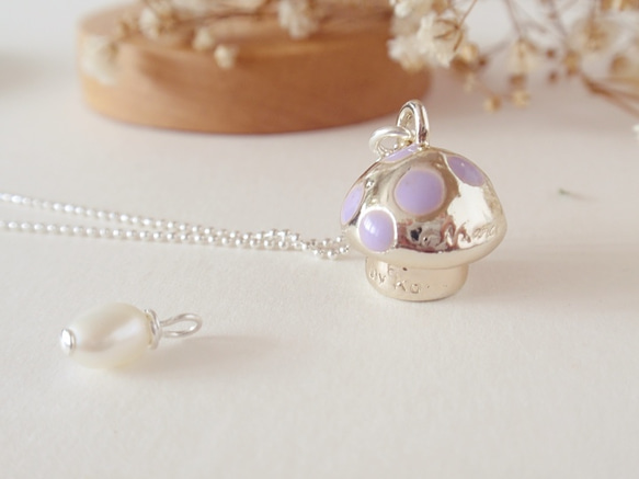 童話小蘑菇珍珠純銀項鍊組 第1張的照片
