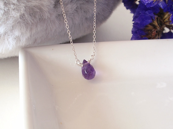 紫水晶小水滴純銀項鍊 第2張的照片