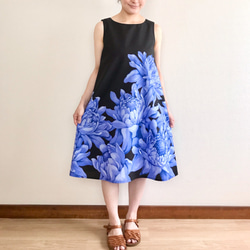 火炬薑的喇叭裙[S~3L]黑色x藍色 第2張的照片