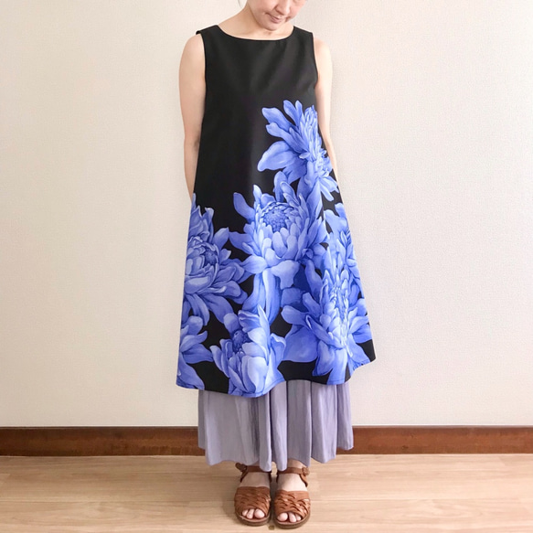 火炬薑的喇叭裙[S~3L]黑色x藍色 第7張的照片
