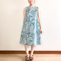 Plumeria 喇叭形連衣裙 [S ~ 3L] Teal x Light blue 第5張的照片