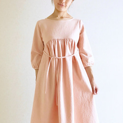 桜色＊ふんわりギャザーワンピース【S,M,L,LL】 コットンリネン